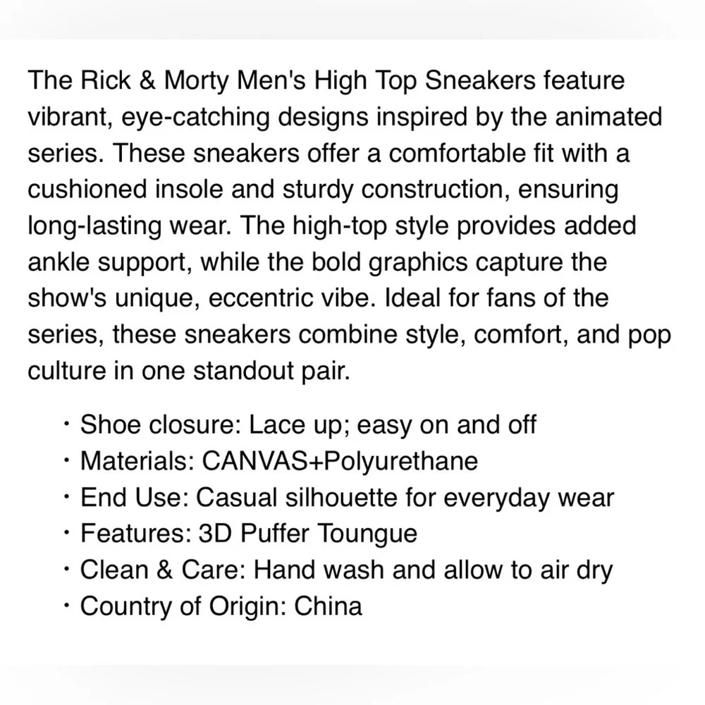 🚀Rick & Morty High Top Sneakers Men’s Black Size 8 Portal Galaxy Adult Swim